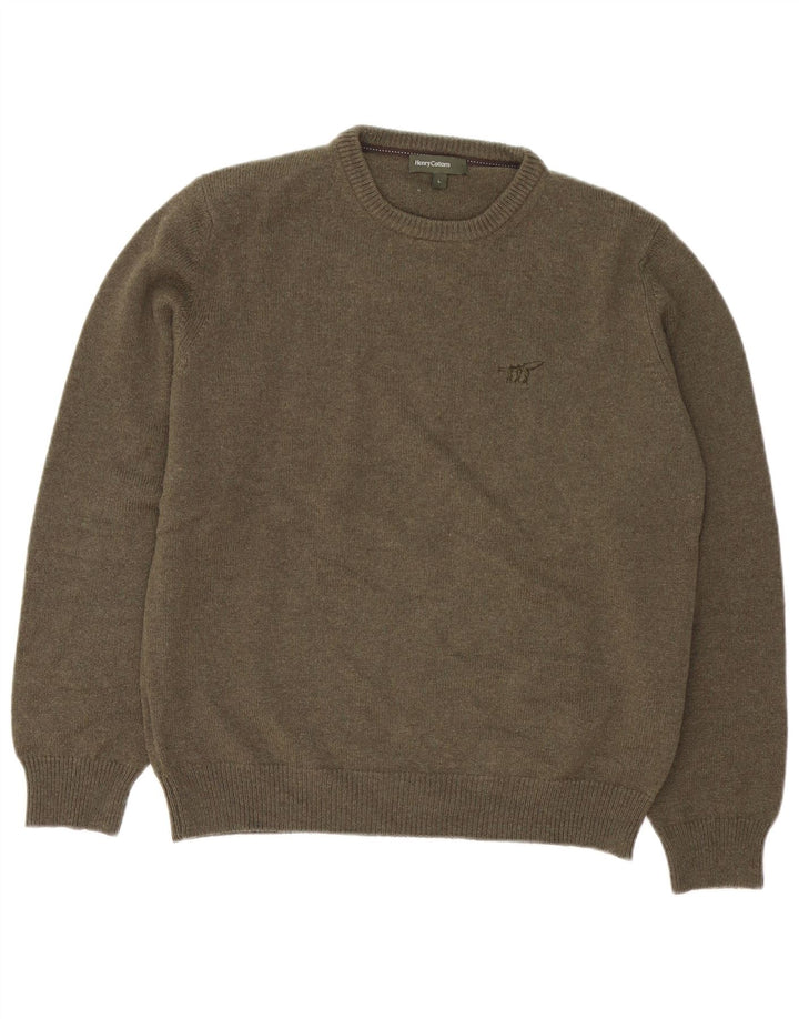 Henry Cottons Herre Crew Neck Jumper Sweater Stor Khaki Virgin Wool