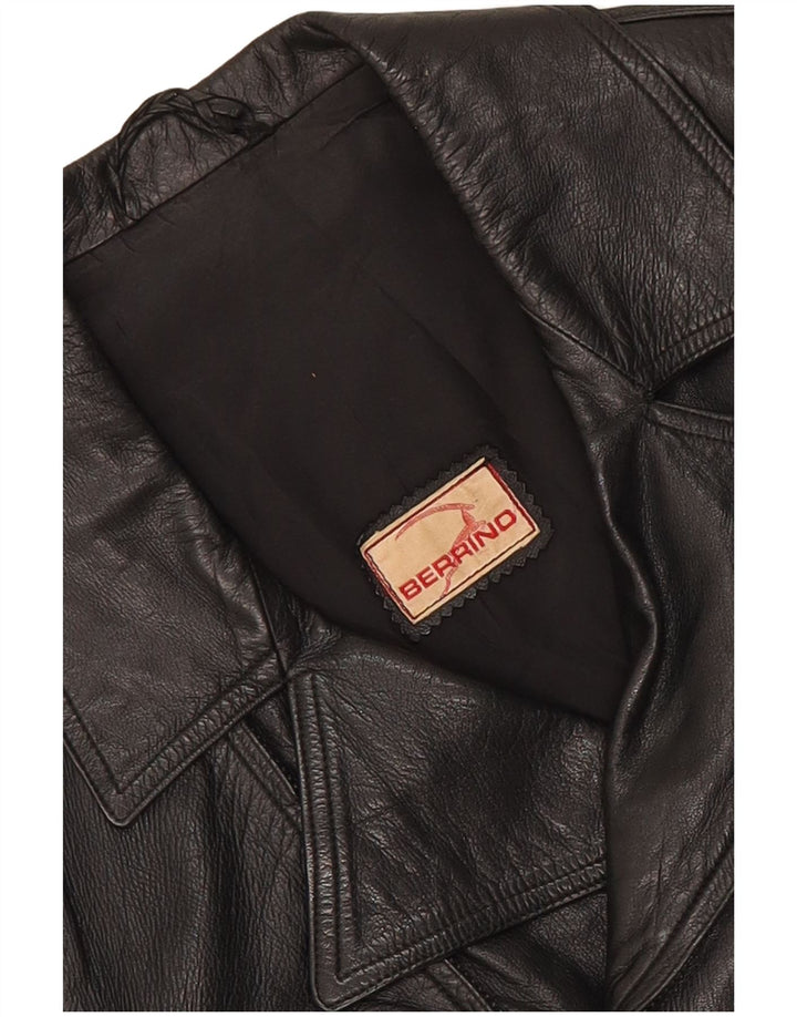 Berrino Herre Crop Læder Biker Jacket IT 48 Medium Sort