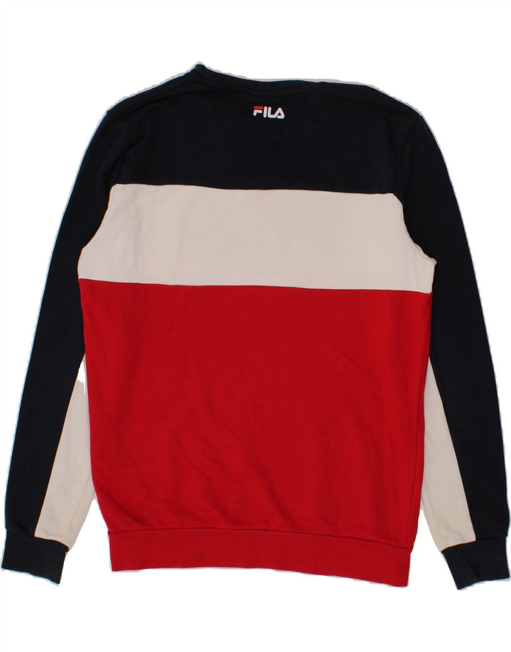 FILA Mens Graphic Sweatshirt Jumper Small Multicoloured Colourblock Cotton Vintage Fila and Second-Hand Fila from Messina Hembry 
