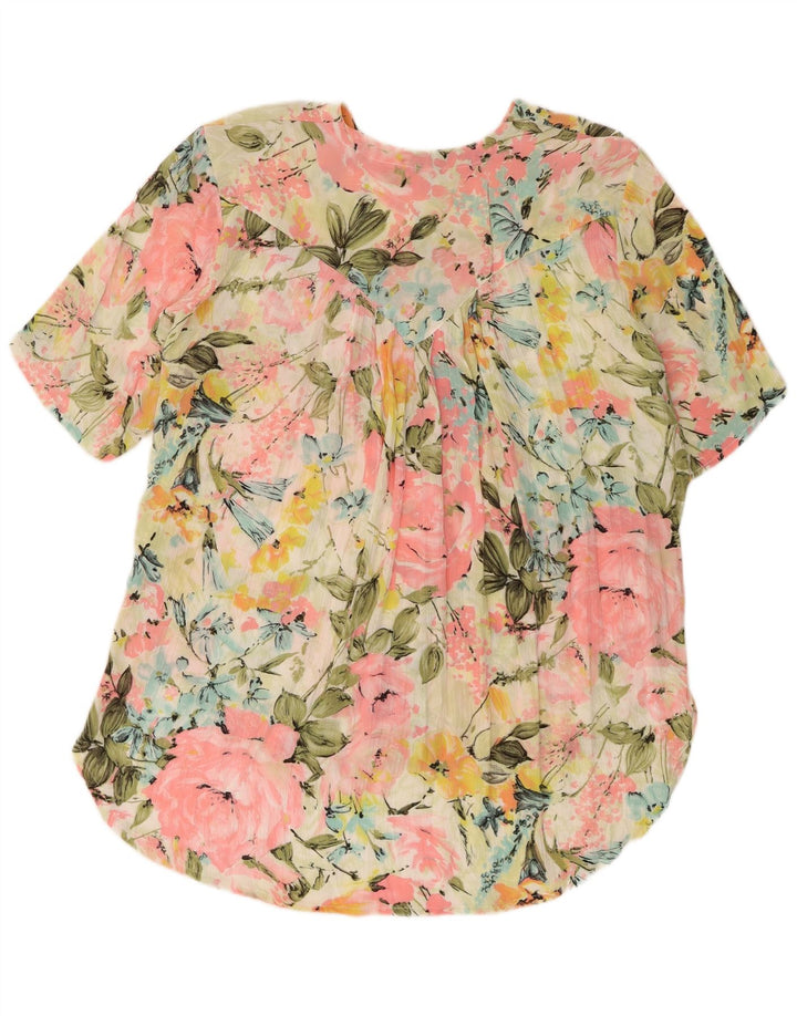 Vintage Dame Longline Shirt Bluse UK 14 Medium Multicolored Floral