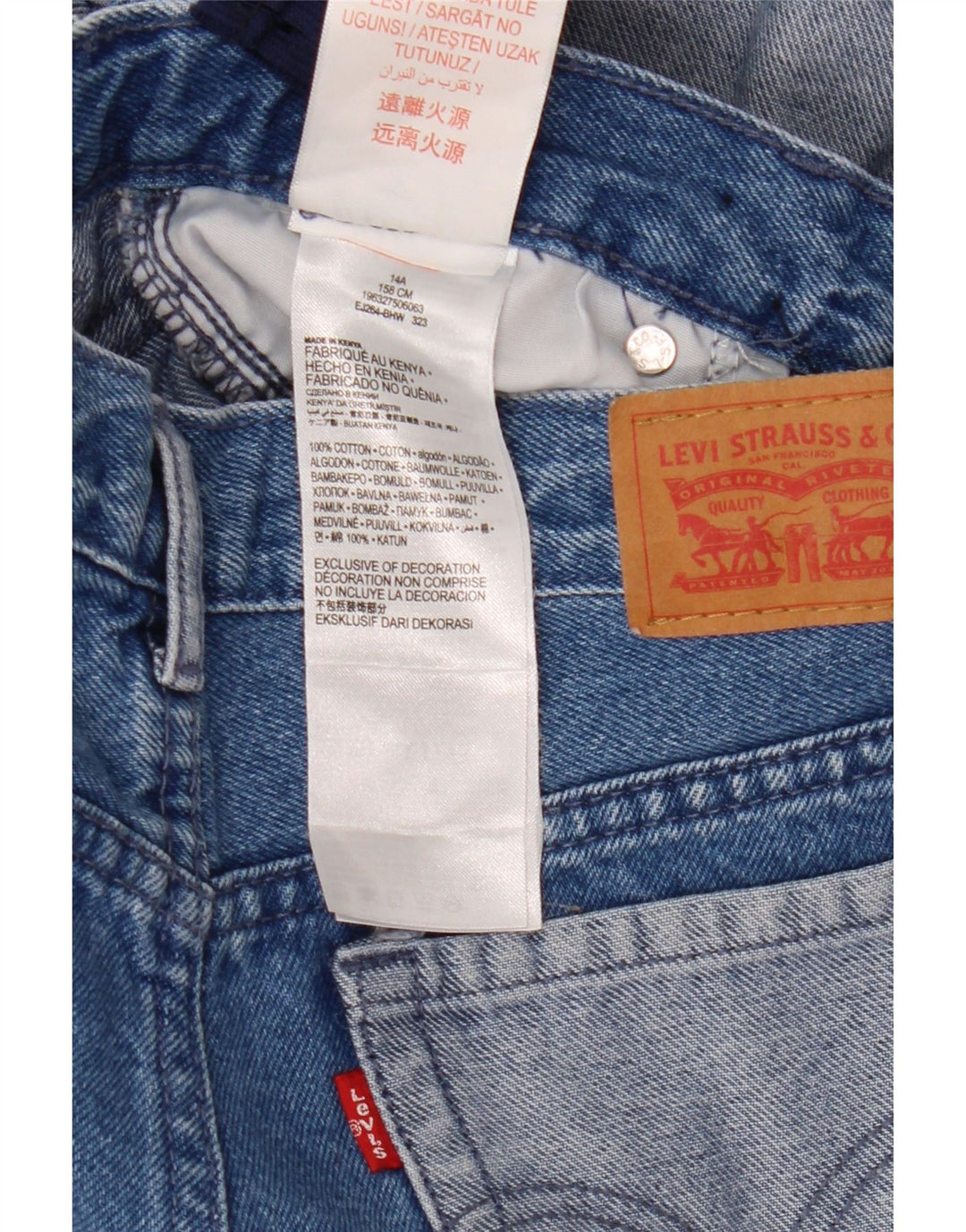 LEVI'S Piger Jeans med brede ben 13-14 år W26 L31 Blå Colourblock Bomuld