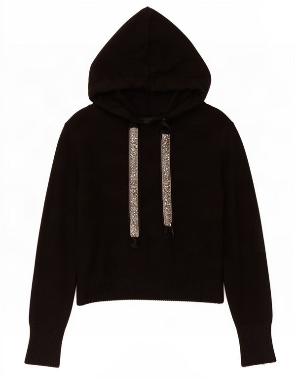 Zara Dame Crop Hættetrøje UK 14 Medium Black Viscose