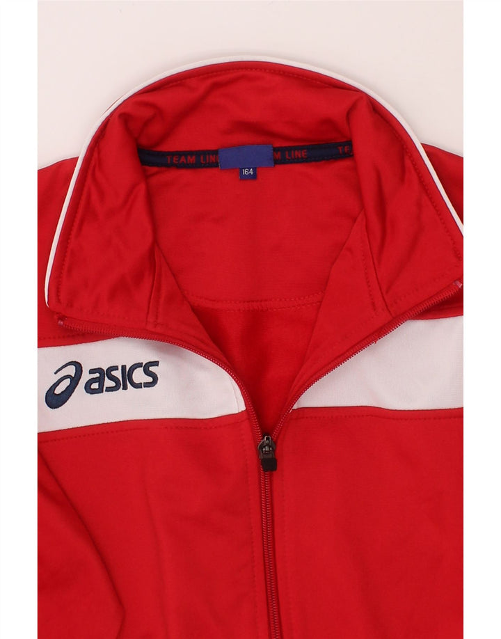 ASICS Boys Tracksuit Top Jacket 13-14 Years Red Colourblock Polyester Vintage Asics and Second-Hand Asics from Messina Hembry 