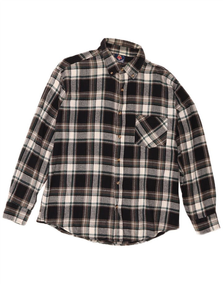 Vintage flannelskjorte til mænd, stor sort ternet bomuld