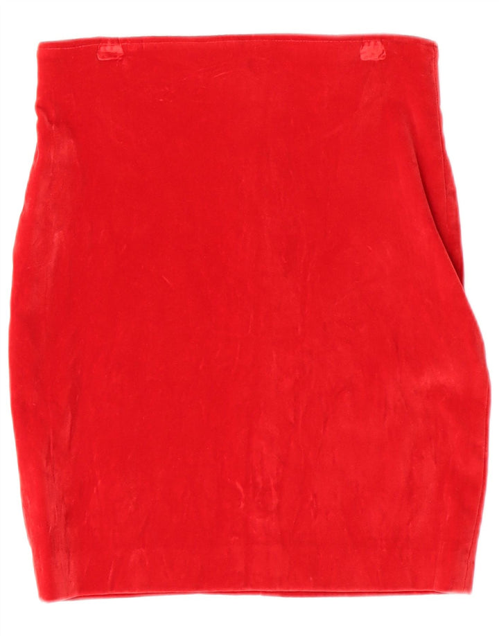 VINTAGE Dame Velour Pencil Skirt IT 44 Medium W26 Rød Bomuld