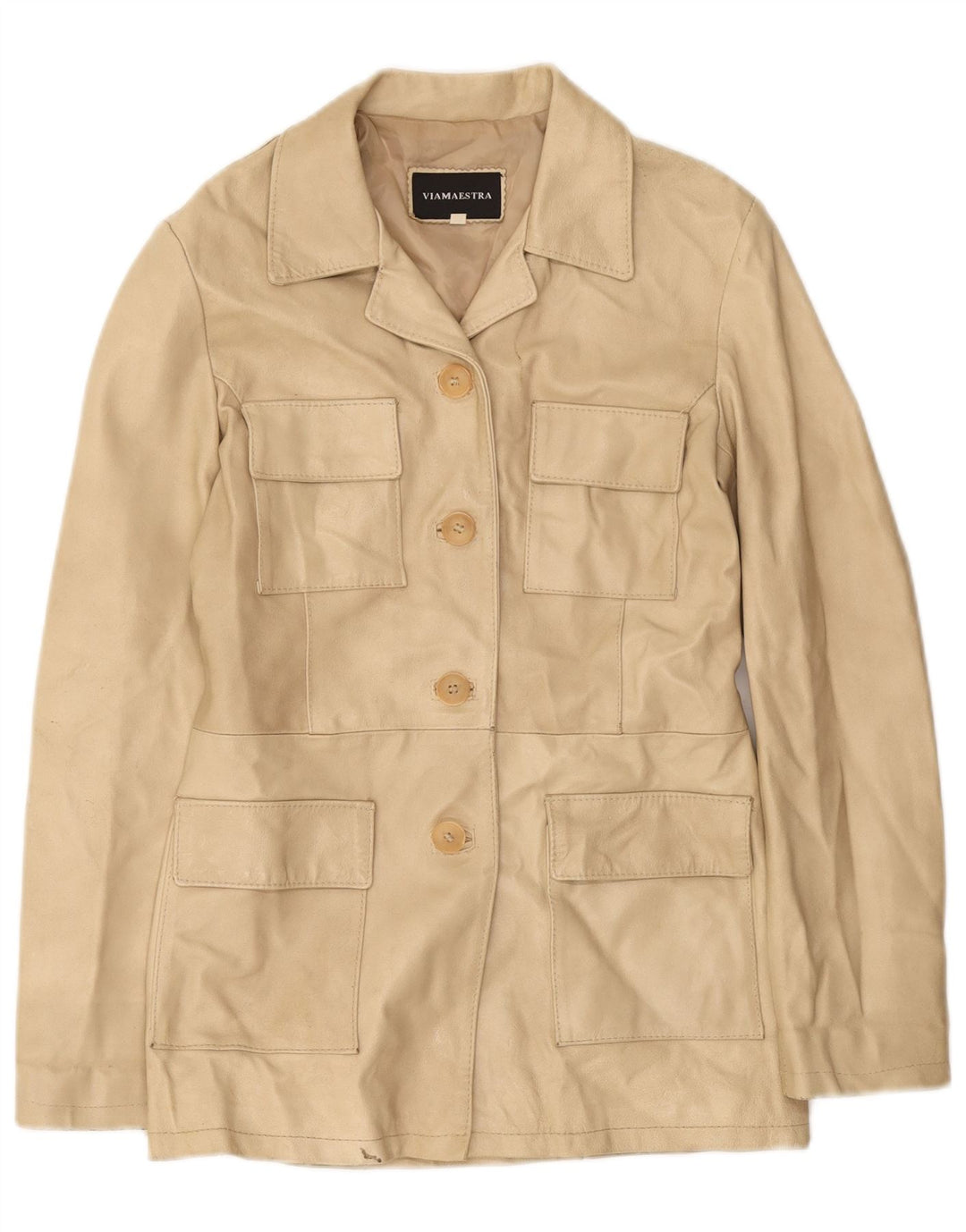 Viamaestra Dame Læderjakke UK 12 Medium Beige Læder
