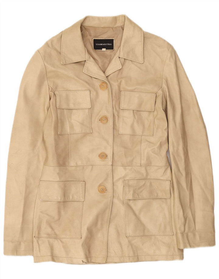 Viamaestra Dame Læderjakke UK 12 Medium Beige Læder