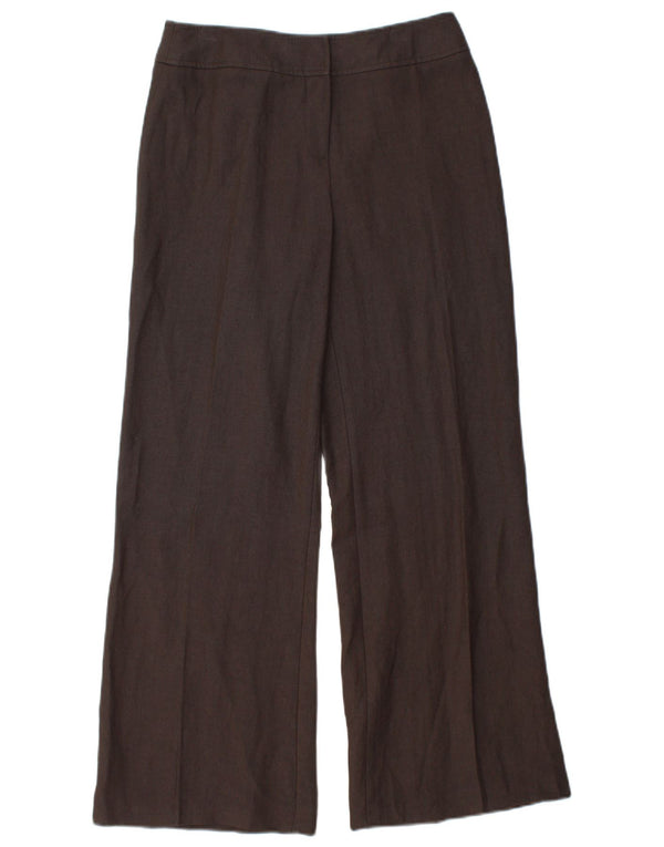 WALLIS Womens Petite Wide Leg Casual Trousers UK 6 XS W28 L30 Brown Linen