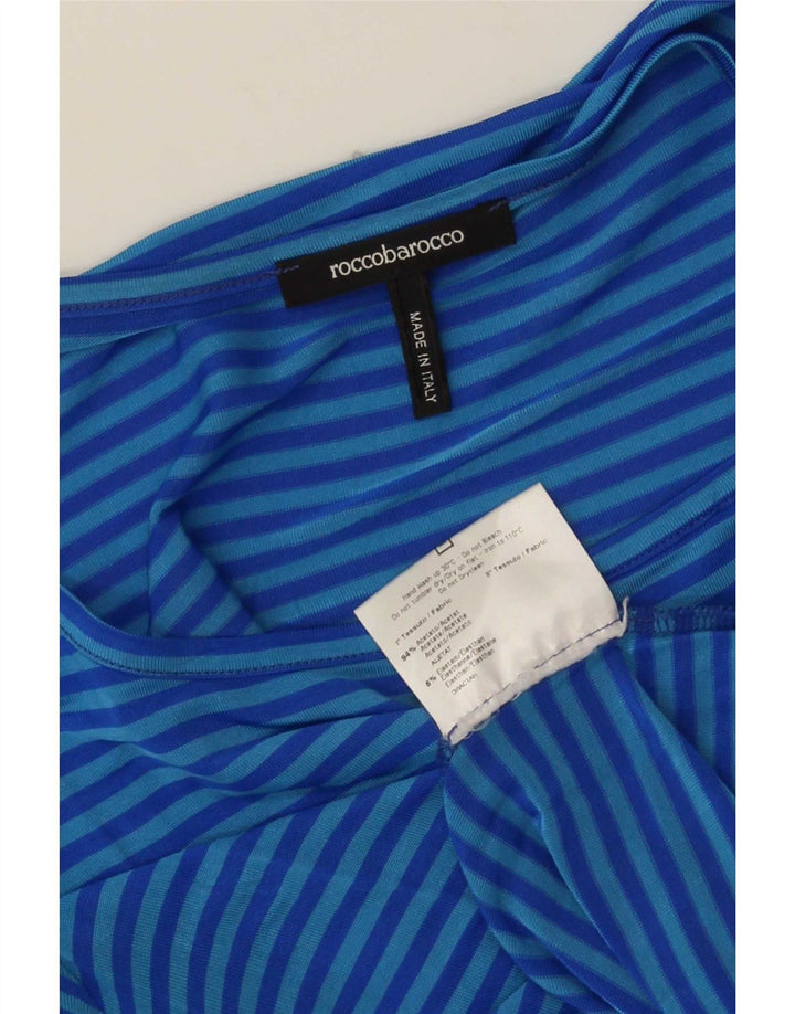 Roccobarocco T-shirt top til kvinder US 8 Mellemblå stribet acetat