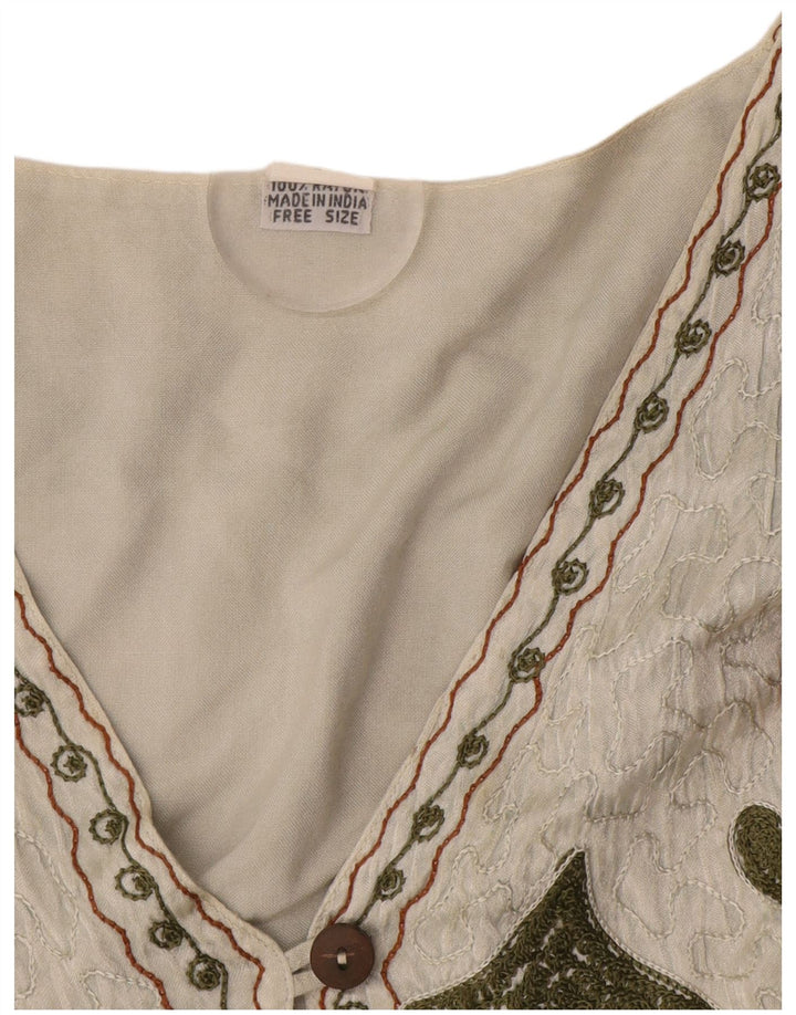 Vintage kvinders abstrakt mønster vest i en størrelse hvid Rayon