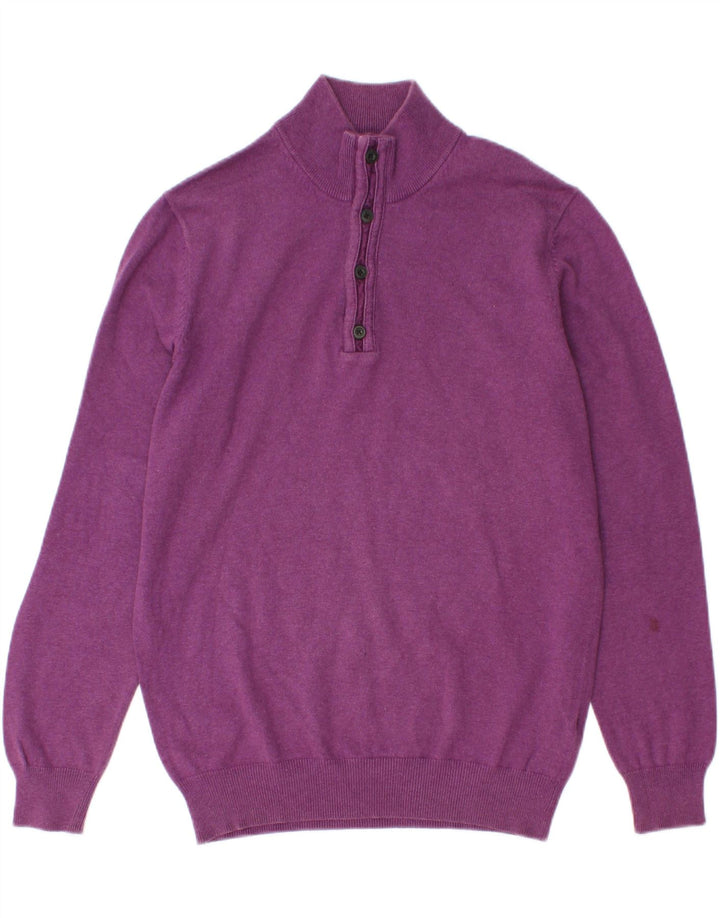 MASSIMO DUTTI Womens Button Neck Jumper Sweater UK 14 Medium Purple Cotton Vintage Massimo Dutti and Second-Hand Massimo Dutti from Messina Hembry 