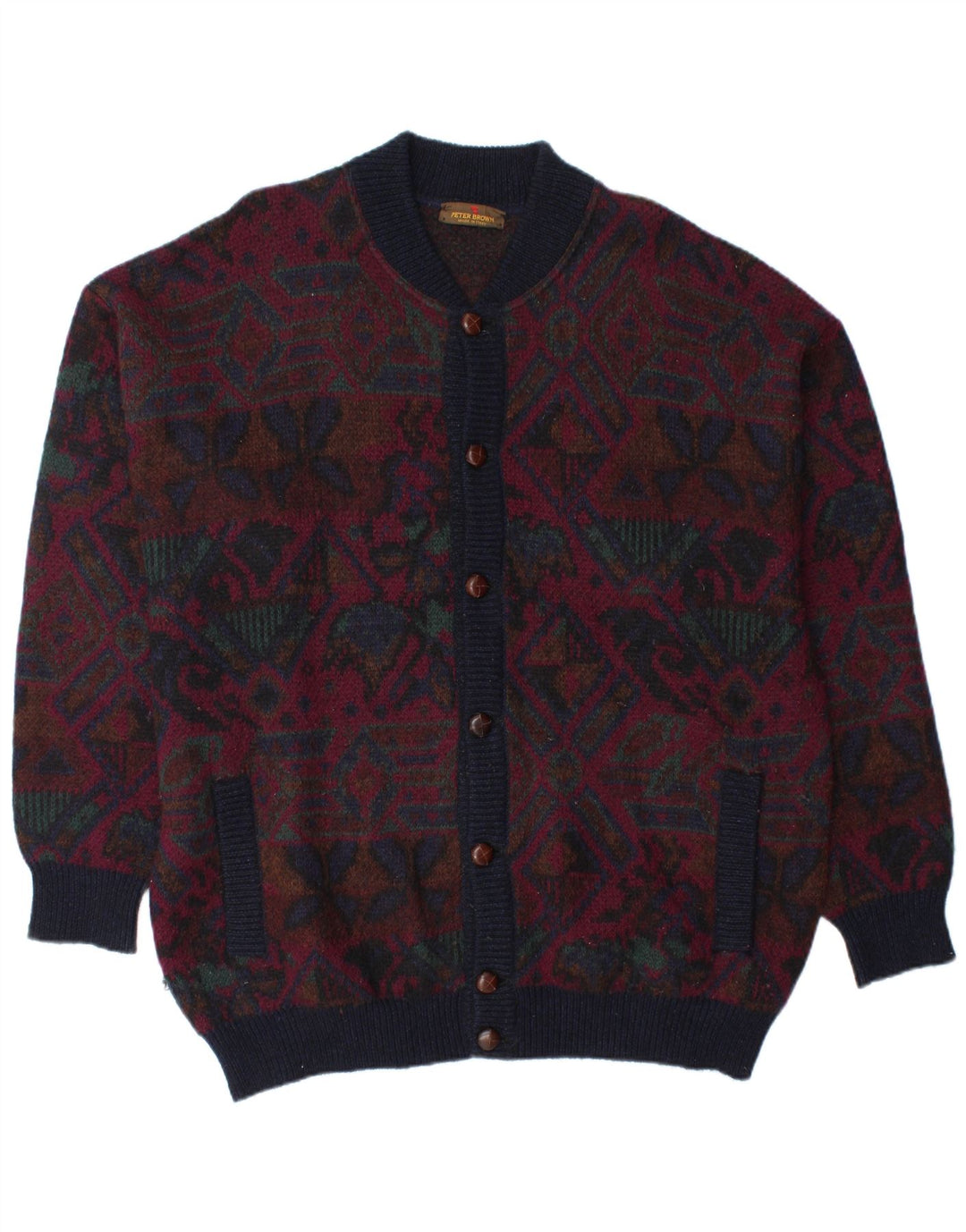 PETER BROWN Herre Cardigan Sweater IT 58 3XL Burgundy Fair Isle