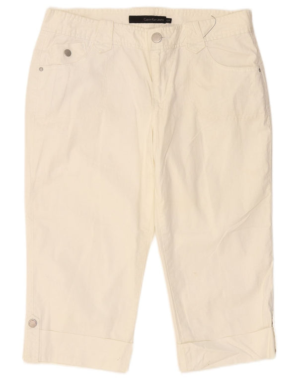 CALVIN KLEIN Dame Slim Capri Bukser US 12 Large W34 L19 Off White
