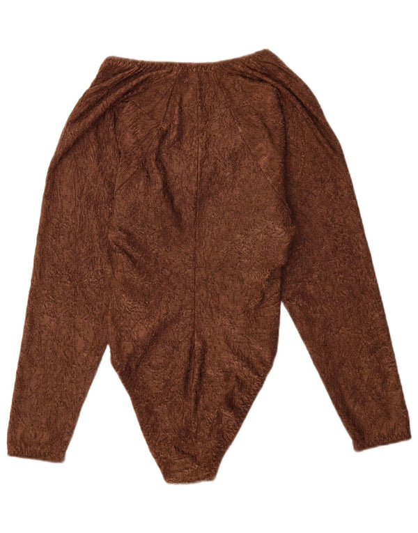 Vintage langærmet bodysuit til kvinder UK 12 medium brun polyamid