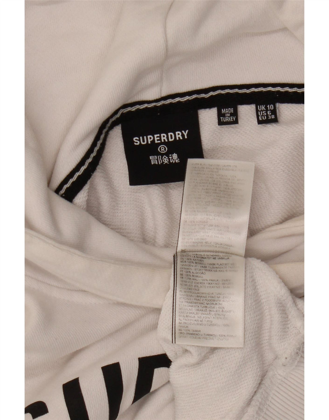 SUPERDRY Womens Oversized Crop Grafisk Hoodie Jumper UK 10 Small White