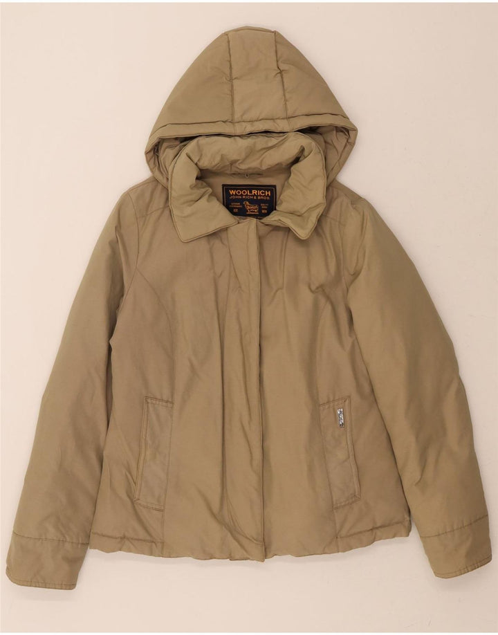 WOOLRICH Womens Hooded Padded Bomber Jacket UK 14 Medium Beige Cotton Vintage Woolrich and Second-Hand Woolrich from Messina Hembry 