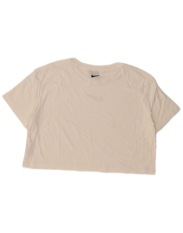 Nike Dame Crop Graphic T-Shirt Top UK 14 Medium White Bomuld