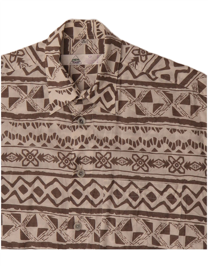 NY HURTIGT kortærmet herreskjorte størrelse 39/40 Medium Beige Geometrisk Viscose