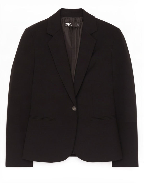 Zara Dame 1 Knap Blazer Jakke EU 34 2XS Sort Polyester
