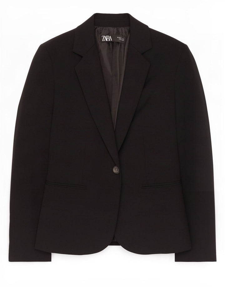 Zara Dame 1 Knap Blazer Jakke EU 34 2XS Sort Polyester