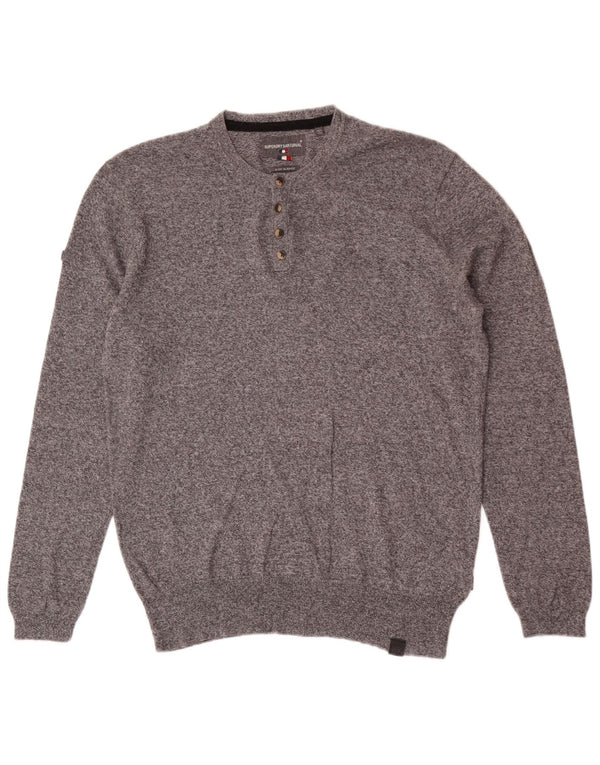 Superdry Herre Regular Fit Button Neck sweater XL Grå Flecked Bomuld