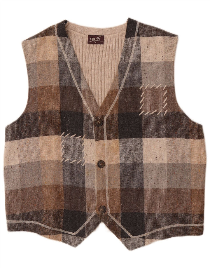 Vintage herrevest Stor beige ternet akryl