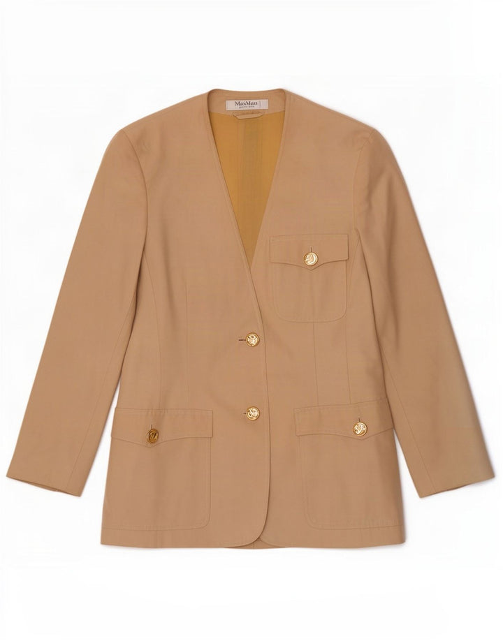 Max Mara Dame 2 Button Blazer Jacket UK 12 Medium Beige Silke
