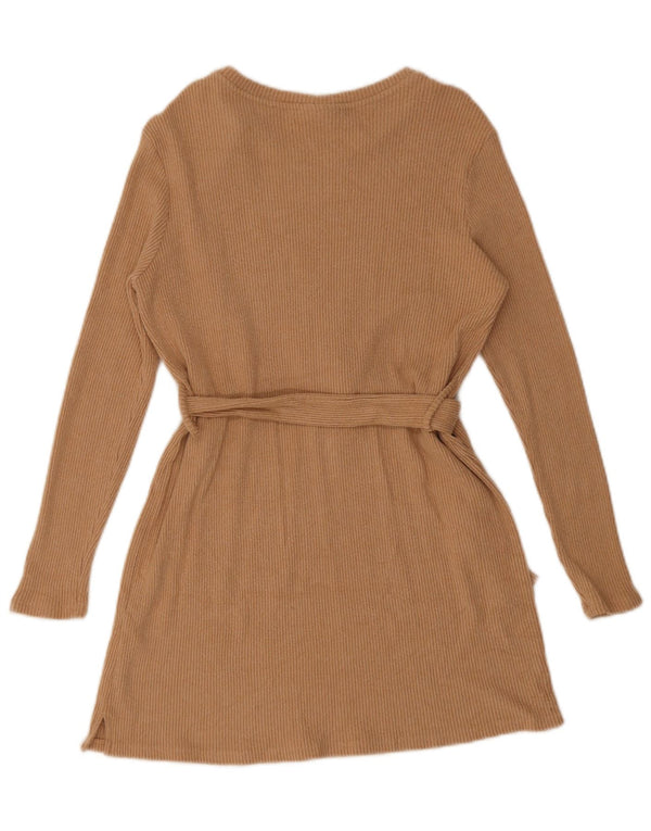 Topshop Dame Langærmet Jumper Dress UK 12 Medium Beige Viscose
