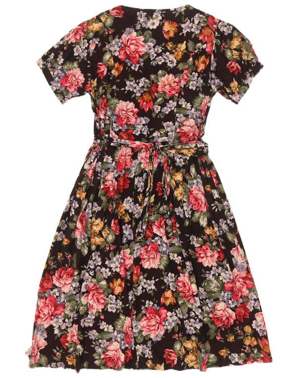 Vintage Womens A-Line Dress UK 18 XL Black Floral Viscose
