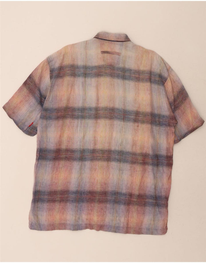 SIGNUM Mens Short Sleeve Shirt Medium Multicoloured Plaid Linen Vintage Signum and Second-Hand Signum from Messina Hembry 