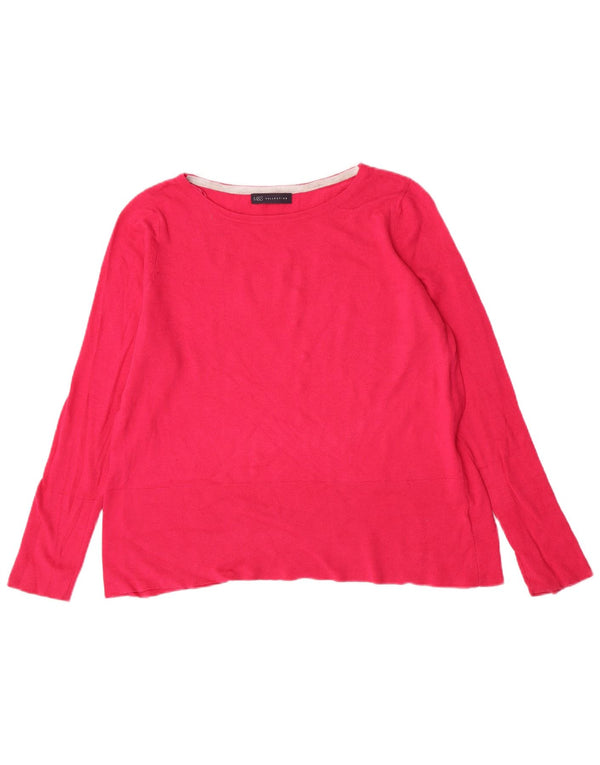 Marks & Spencer Dame Boat Neck Jumper Sweater Uk 14 Large Pink Bomuld