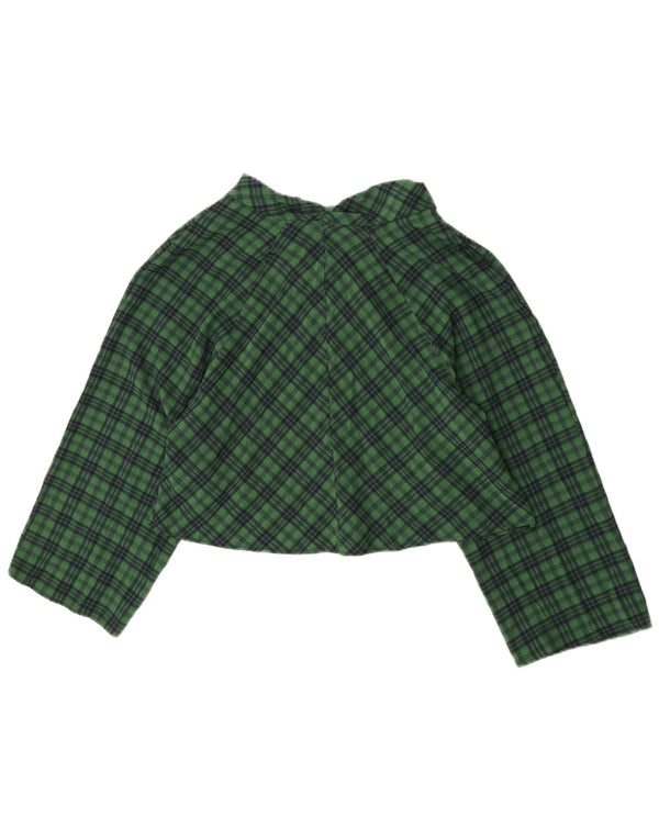 Zara Womens Crop 3/4 ærmet oversized bluse Top UK 10 Small Green Check