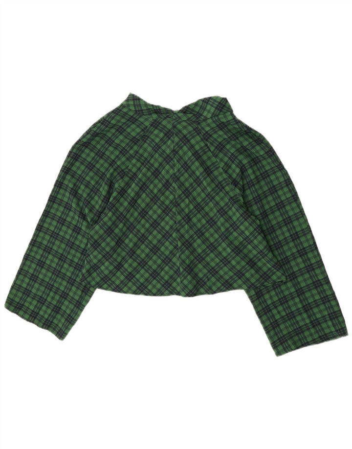 Zara Womens Crop 3/4 ærmet oversized bluse Top UK 10 Small Green Check