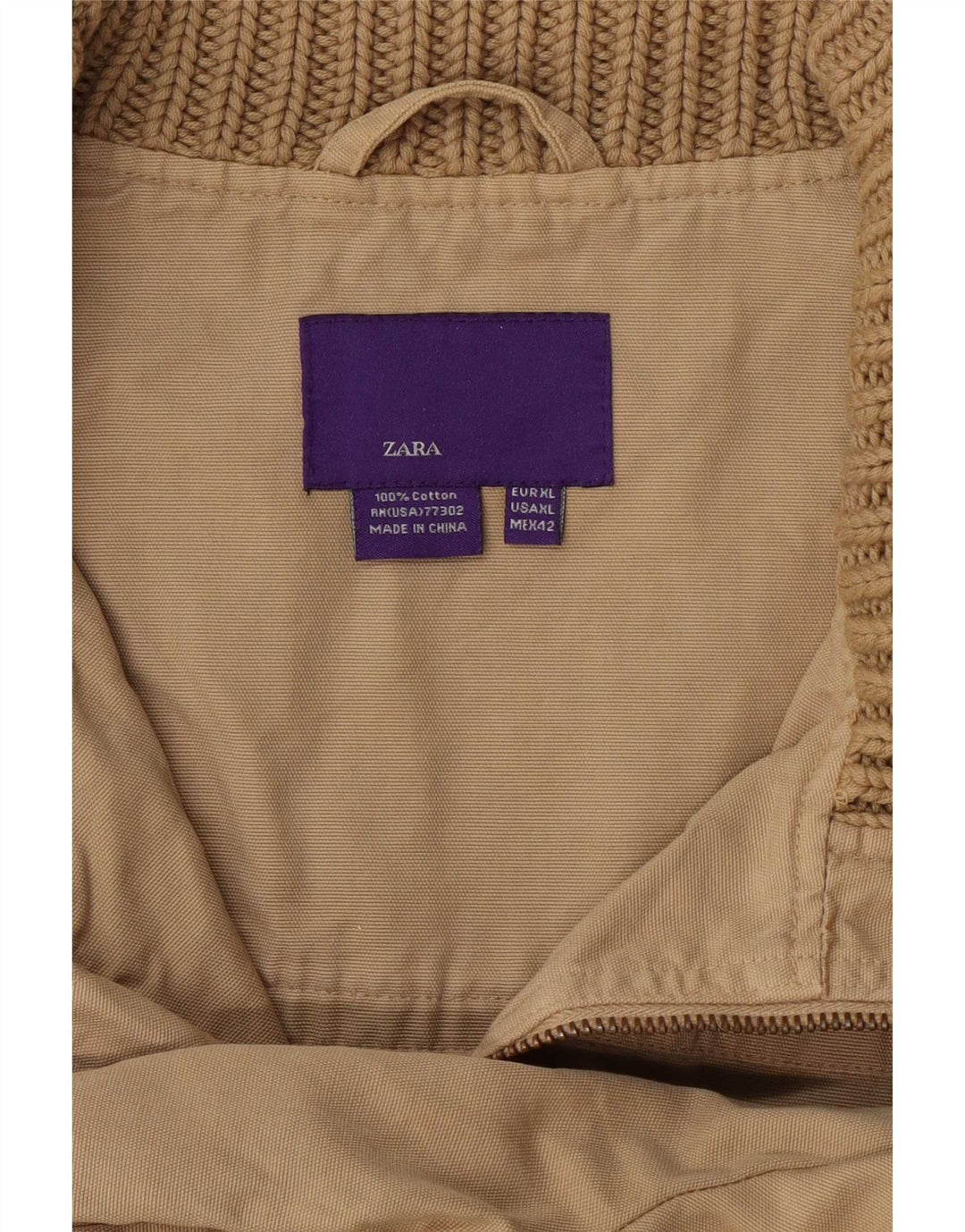 Zara Herre Bomber Jacket UK 42 XL Beige Bomuld