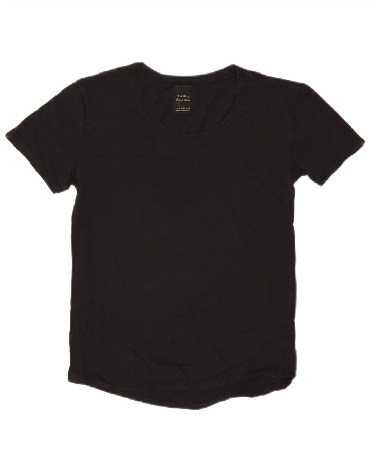 ZARA Dame T-Shirt Top UK 12 Medium Sort Bomuld