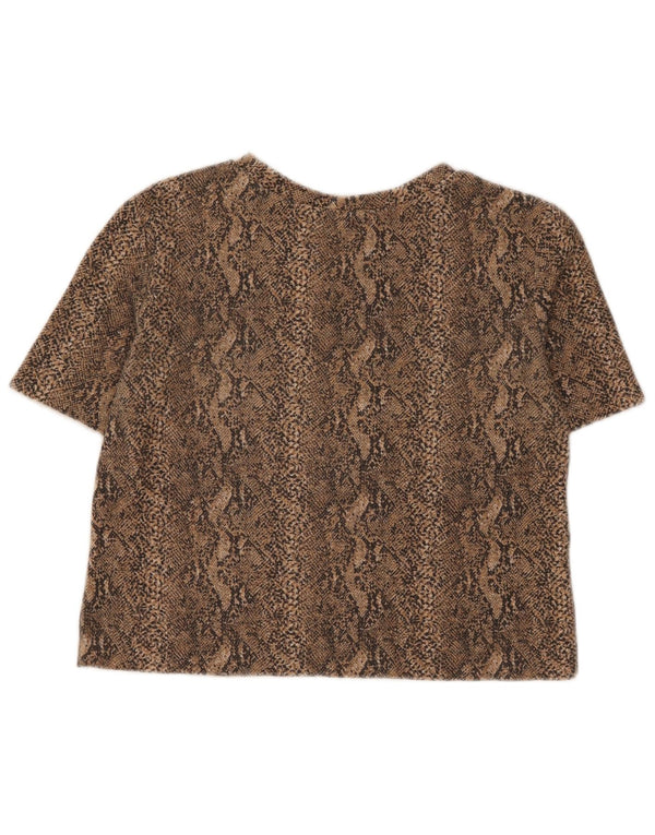Zara Dame Trafaluc Crop T-Shirt Top UK 12 Medium Brown Animal Print