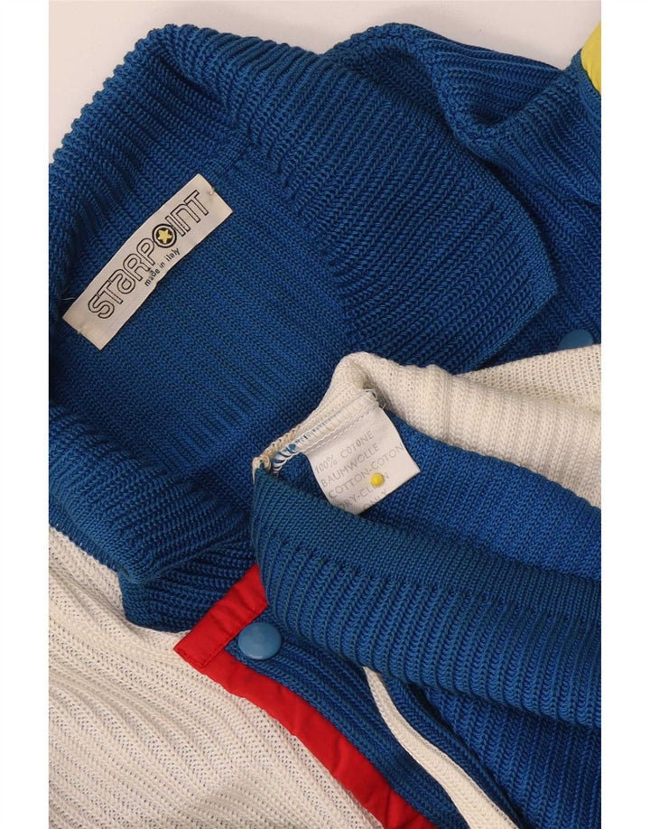 Vintage herre cardigan sweater Large Blue Colourblock Bomuld