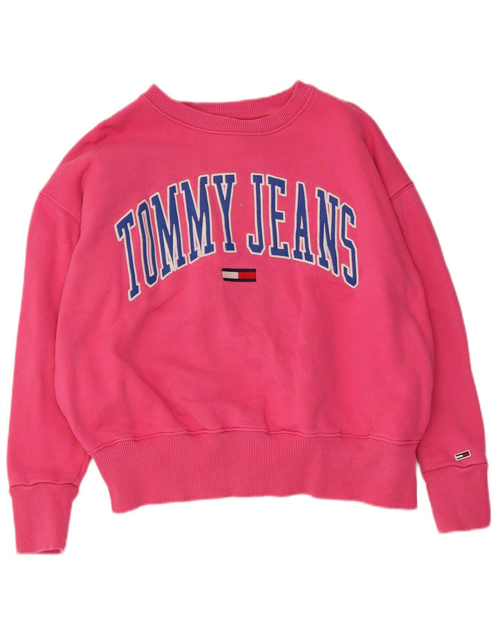 Tommy Hilfiger Dame Grafisk Oversized Sweatshirt Jumper UK 10 Small Pink