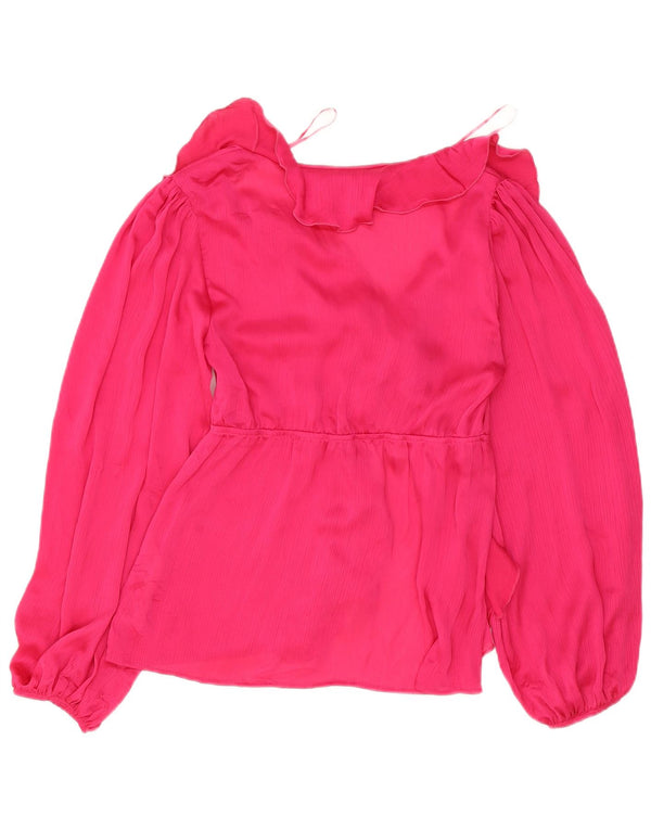 Zara Dame Loose Fit Langærmet Bluse Top UK 6 XS Pink Polyester