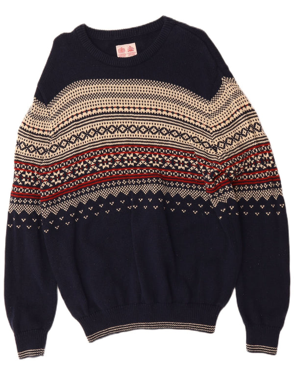 Musto Herre Boat Neck Jumper Sweater XL Navy Blue Fair Isle Bomuld