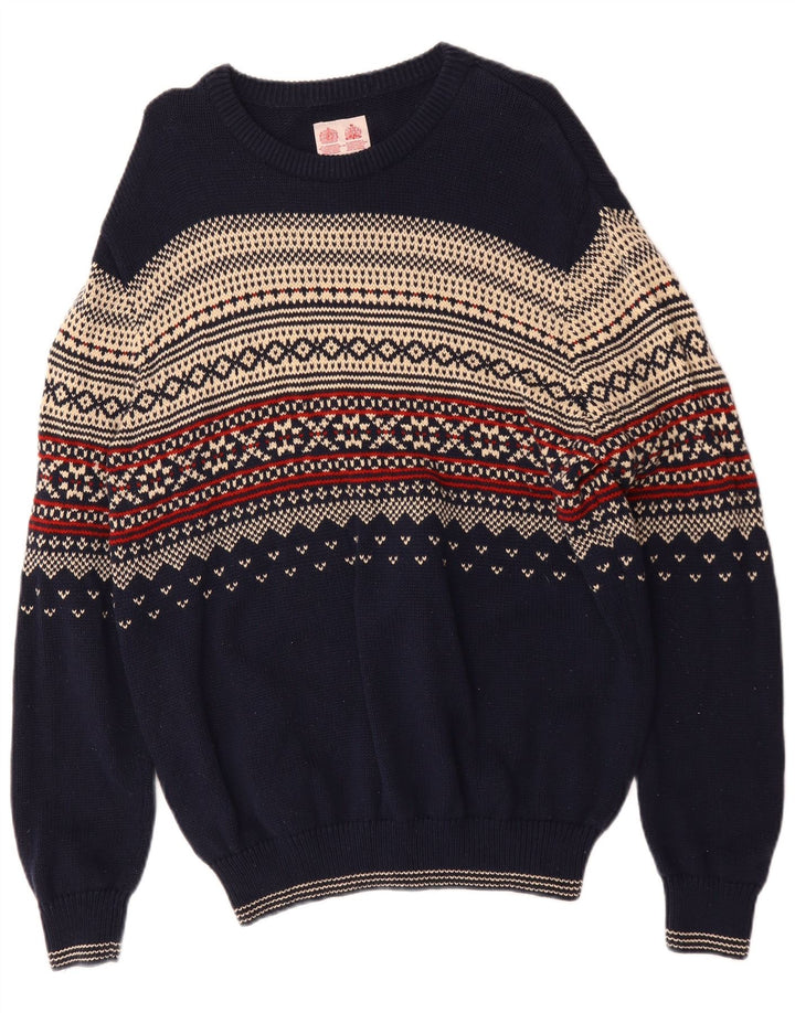 Musto Herre Boat Neck Jumper Sweater XL Navy Blue Fair Isle Bomuld