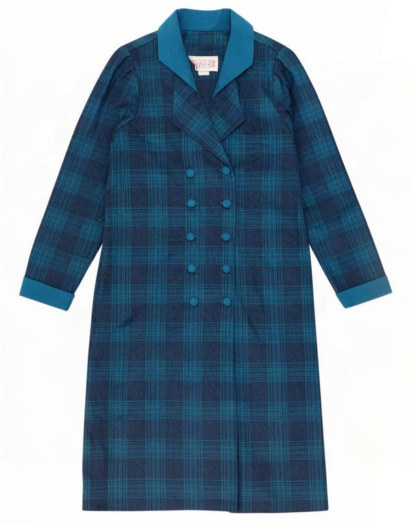 Vintage Womens Double Breasted Shift Dress UK 14 Medium Blue Check