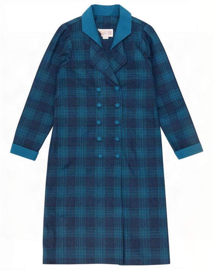 Vintage Dame Dobbeltradet Shift Dress UK 14 Medium Blue Check