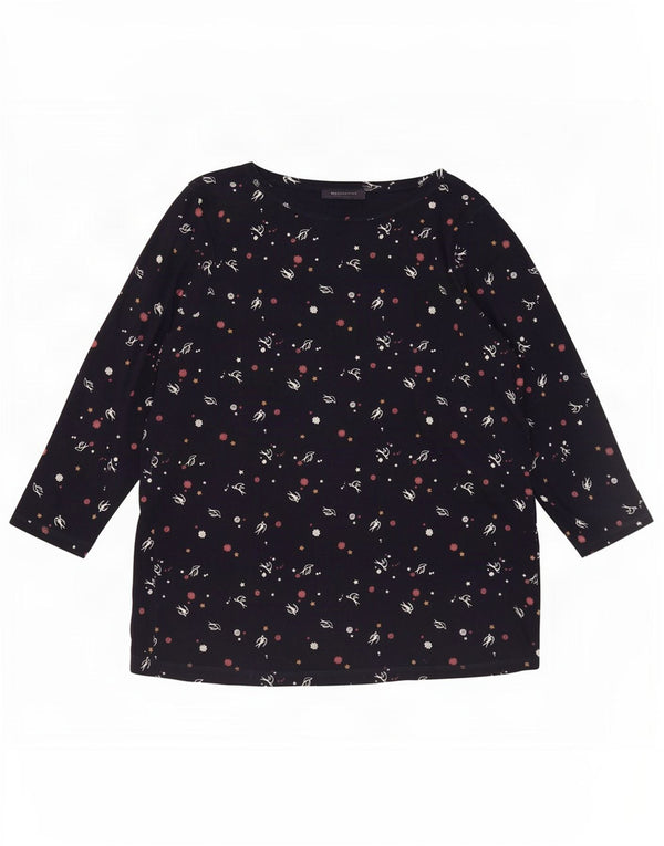 Marks & Spencer kvinders abstrakt mønster top 3/4 ærmer UK 20 2XL marineblå