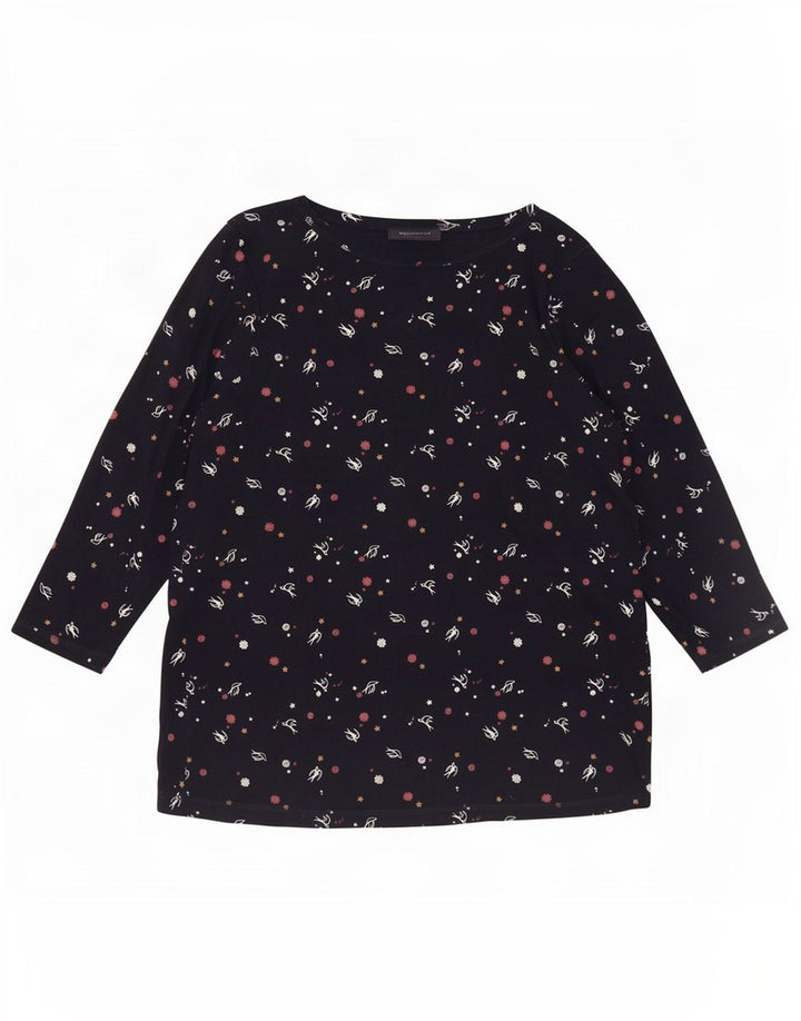 Marks & Spencer kvinders abstrakt mønster top 3/4 ærmer UK 20 2XL marineblå