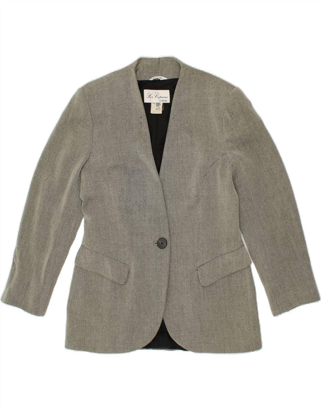 LES COPAINS Womens 1 Button Blazer Jacket UK 10 Small Grey Virgin Wool Vintage Les Copains and Second-Hand Les Copains from Messina Hembry 
