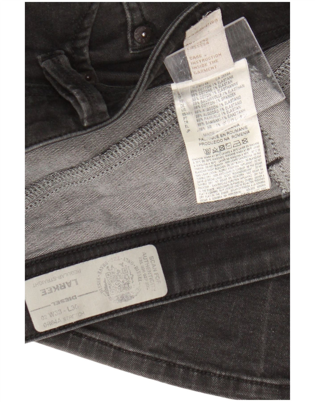 Diesel Herre Larkee Regular Straight Jeans W33 L30 Sort Bomuld