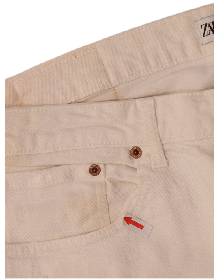 Zara Dame Distressed Straight Jeans EU 44 XL W34 L28 Hvid