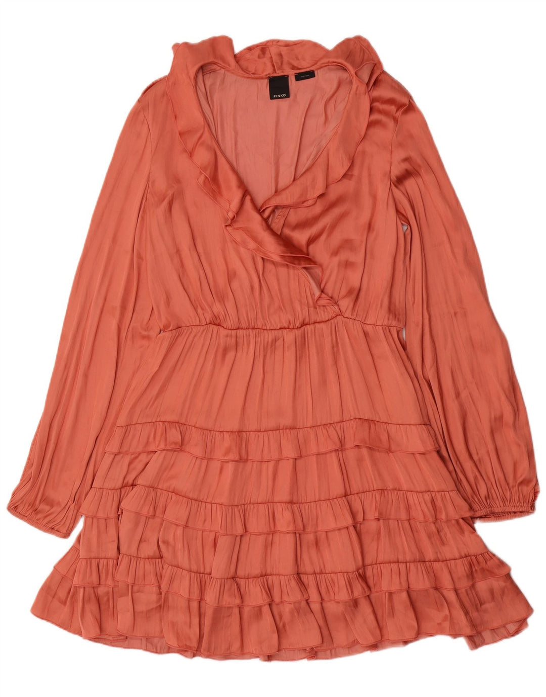 PINKO Dame Langærmet Tiered Kjole UK 16 Large Pink