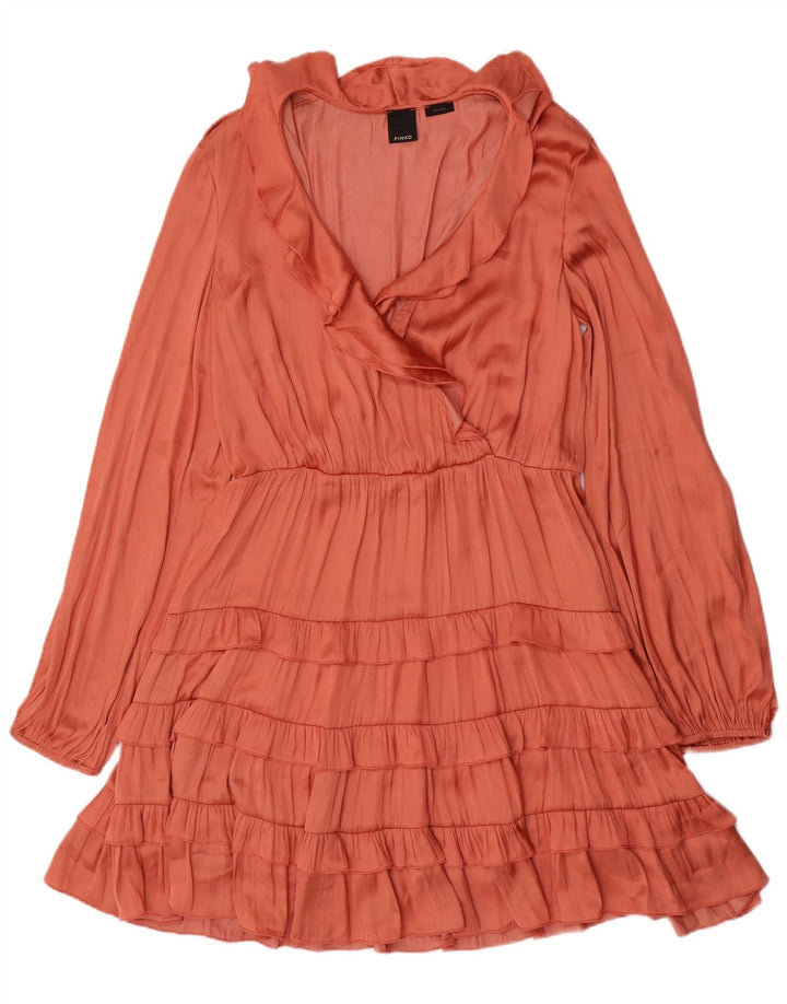 PINKO Dame Langærmet Tiered Kjole UK 16 Large Pink